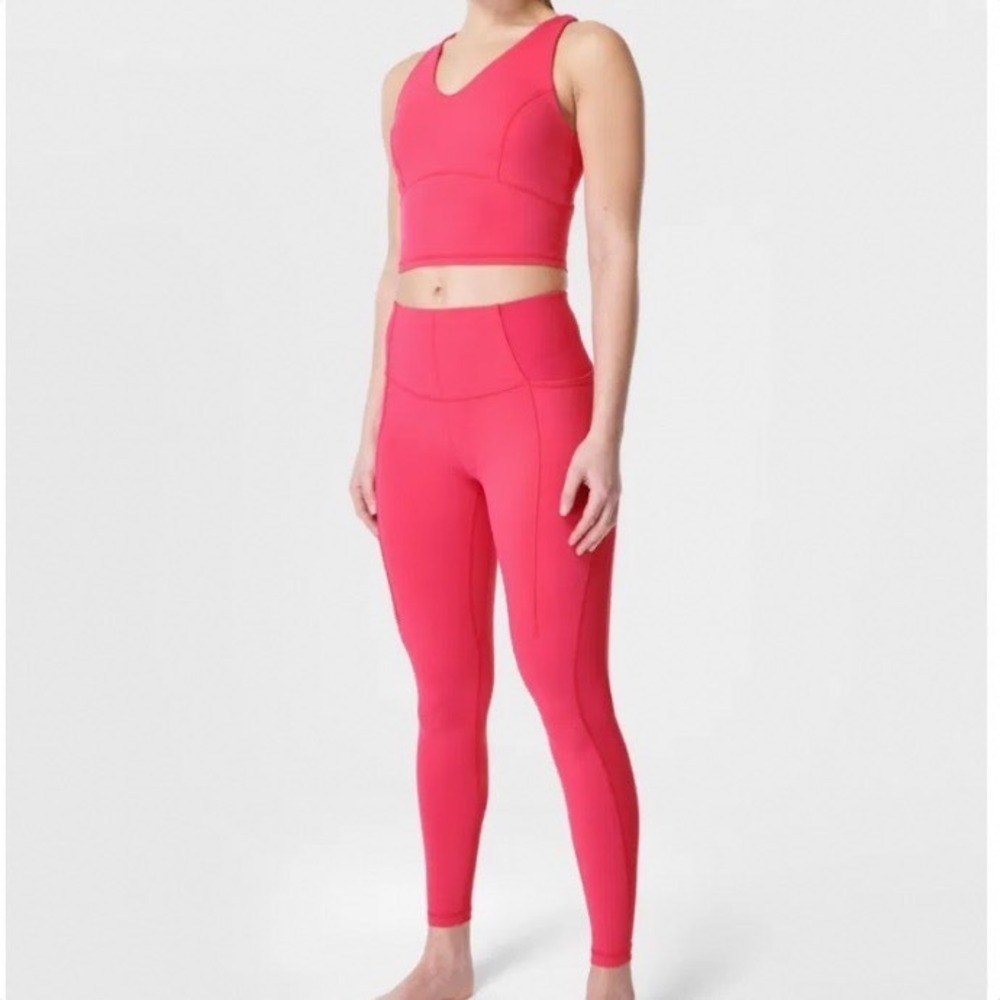 Sweaty Betty Neon Pink High-Waist Leggings and Crop Tank Set